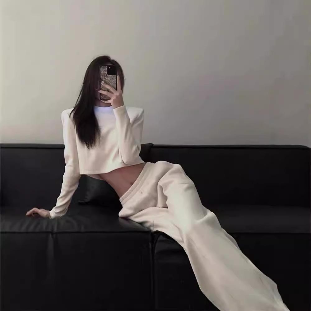 Women's Spring/Autumn High-End Fashion Set: Casual Sweatshirt & Wide-Leg Pants Two-Piece