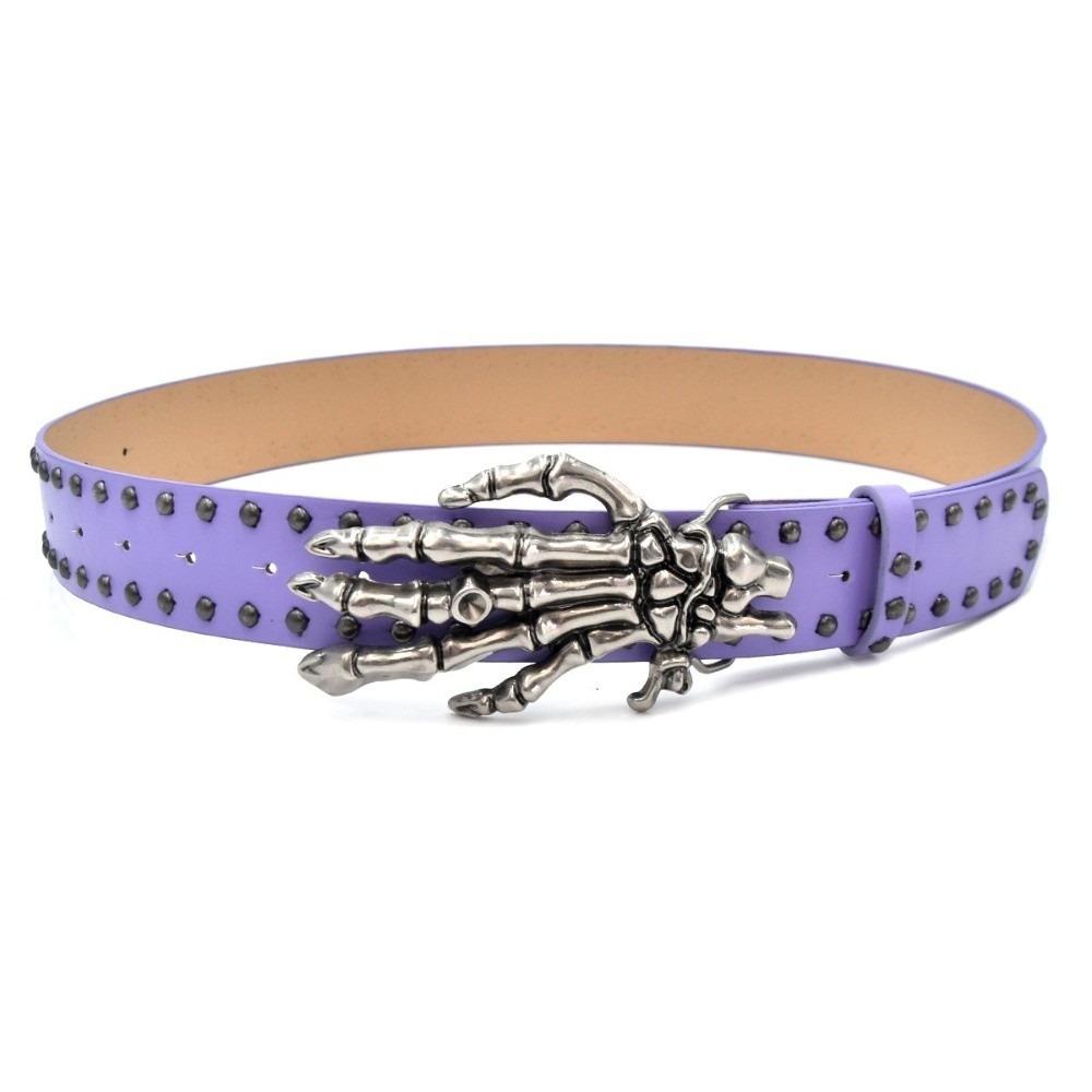 Adjustable Black Rivet Belt Wide Skeleton Claw Belt Fashion Skull Waistband Gift фиолетовый