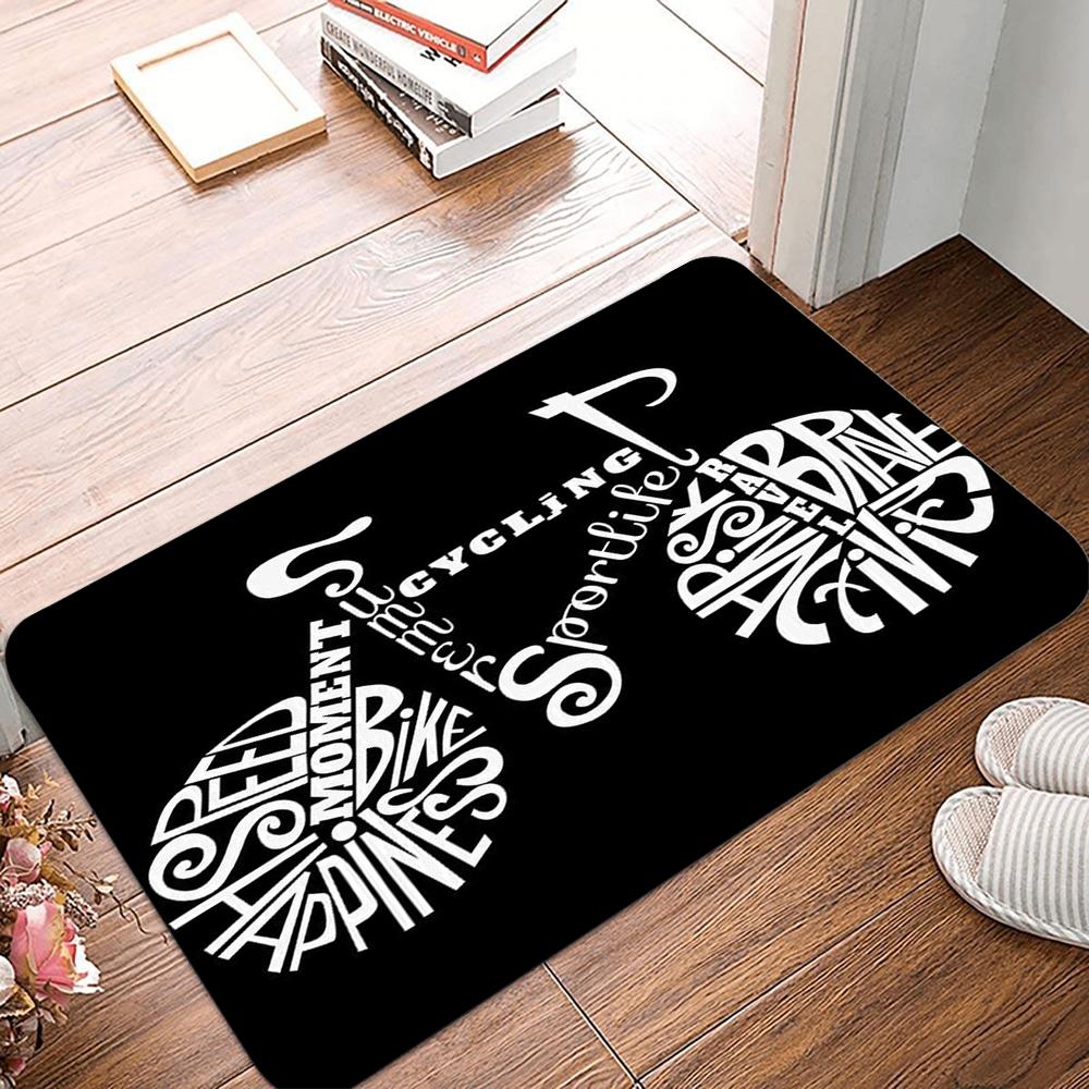 

Vintage Bicycle Graphic Doormat Mountain Bike Word Art Floor Rug Non-Slip Entrance Mat for Cycling Enthusiasts Home Decor 40x60cm