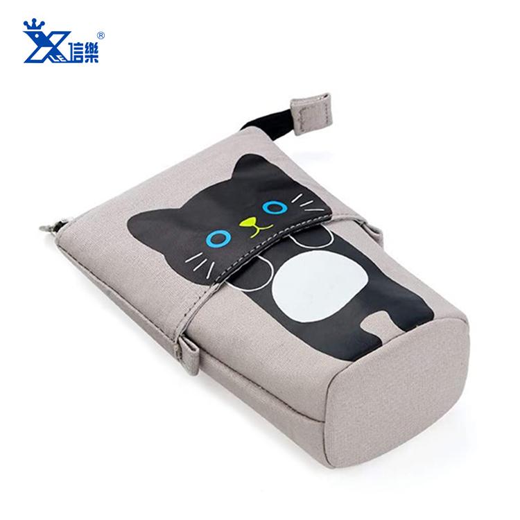 Hot Bulk Sales Zipper Estuches Escolares Cute Cartoon Cat Pen Pouch Telescopic Fancy Stationery Bag Standing Up Kids Pencil Case