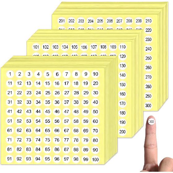 1-300 Stickers with Numbers, Numbered Stickers, Consecutive Number Sticker, 4500 Self Adhesive Round Labels, Inventory Organizing Decals for Storage,
