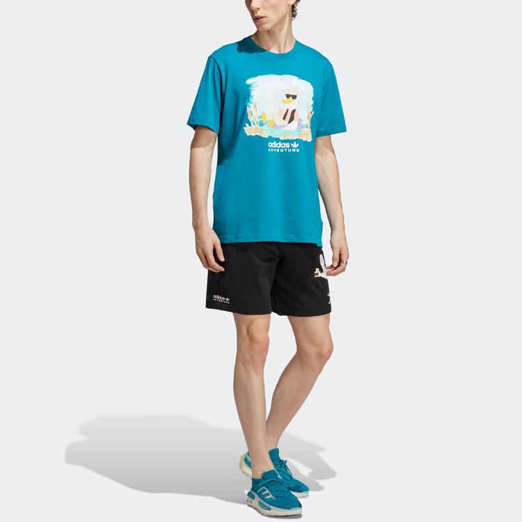 Adidas Originals Adventure Graphic Tee With Letter Logo And Cartoon Print Men Tops Teal-Green HZ1146