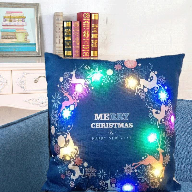 Luxuriöser Weihnachts-LED-Lichter Kissenbezug aus Leinen für festliche Heimdekoration und gemütliches Sofa
