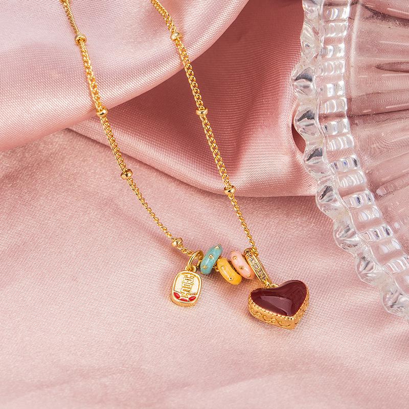 Colorful Heart Drip Oil Double-Sided Pendant Necklace - Light Luxury Exquisite Sweater Chain Choker for Women