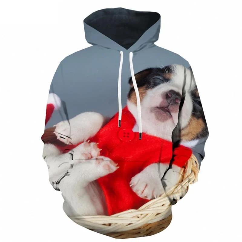 Christmas Cute Dog Hoodie For Men 3d Printed Animal Sweatshirt Harajuku Kids Hooded Tops Casual New Year Long Sleeves Hoodies