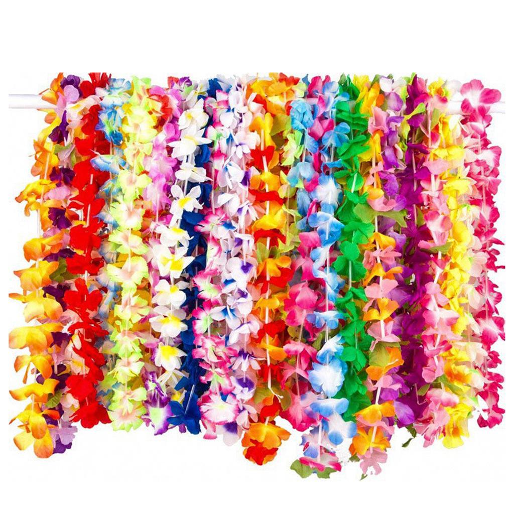 2025 36/50 Stück Hawaiianische Blumenketten Hawaiianische Girlanden Mehrfarbige Blumenketten für Strandparty Hochzeit Geburtstagsdeko