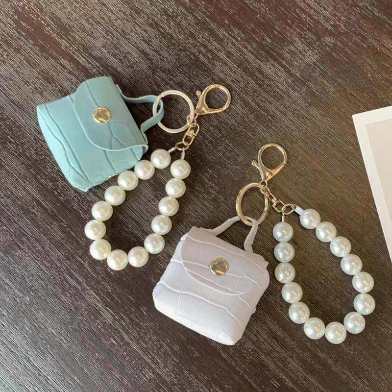 Elegant Pearls Bag Pendant Keychain Decoration Hand Making Earphone Storage Accessory Keys Jewelry Mini Leathers Bags