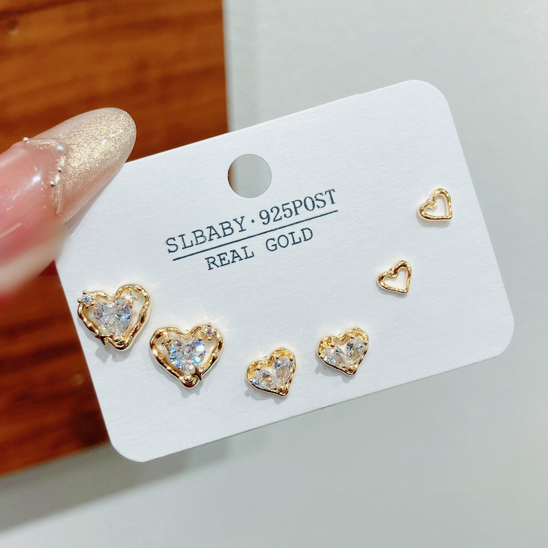 Корейские серьги-пусеты S925 с цирконом в форме сердца - Милые и изысканные женские аксессуары
