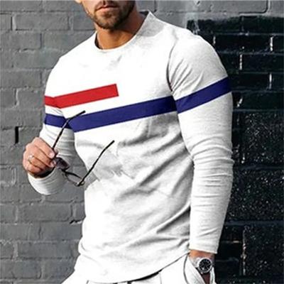 Camiseta com impressão digital 3D, tendência de rua, camiseta de manga comprida, grande, masculina, manga comprida, casual, esportiva, roupa masculina