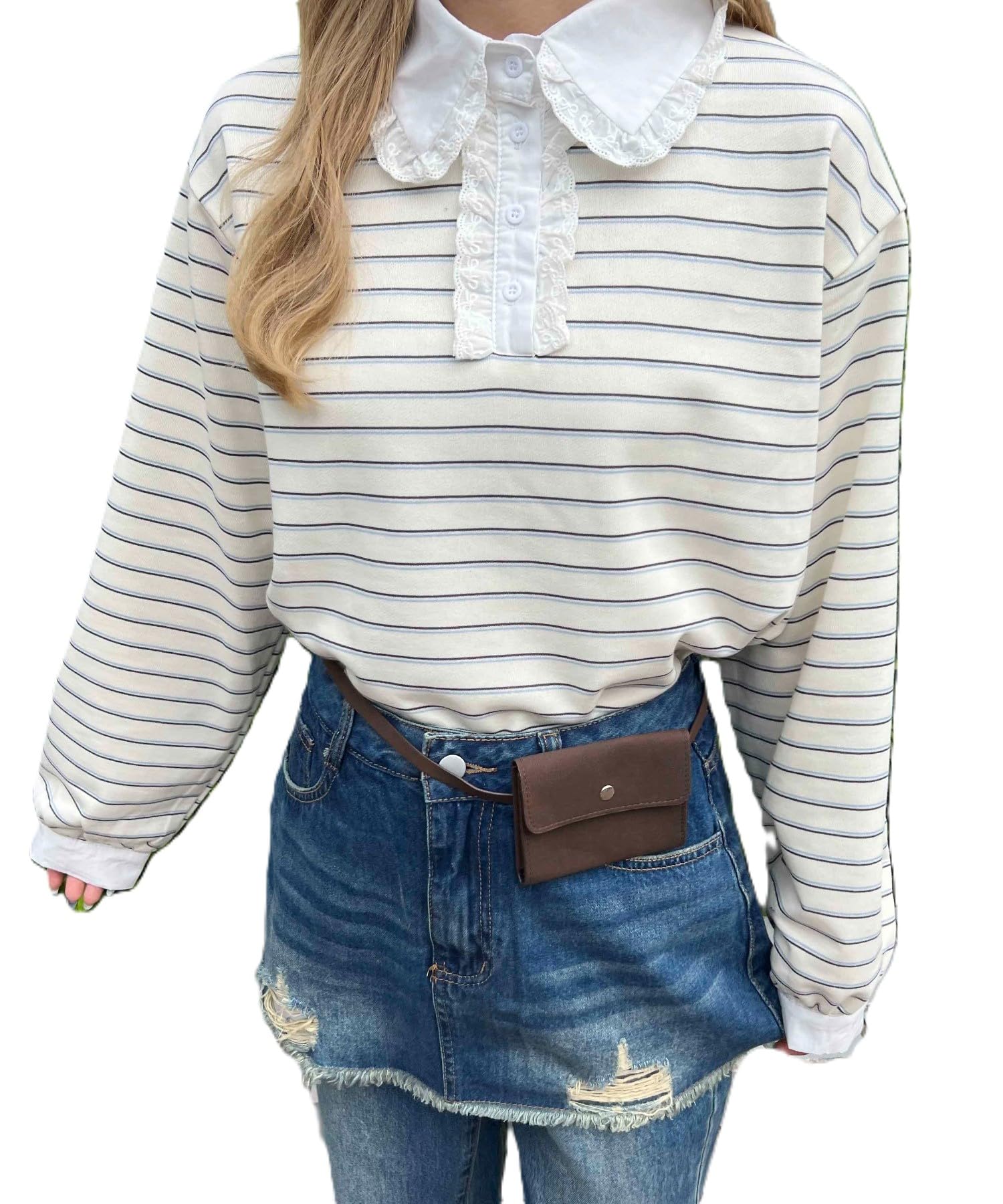 

WEGO WC Lace Piping Rugby Size White Ivory Women s Shirt, F,