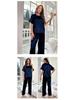 Yaoting Women's Summer Ice Silk Pajama Set - Short Sleeve Top & Long Pants, Loose Fit Casual Homewear 3147