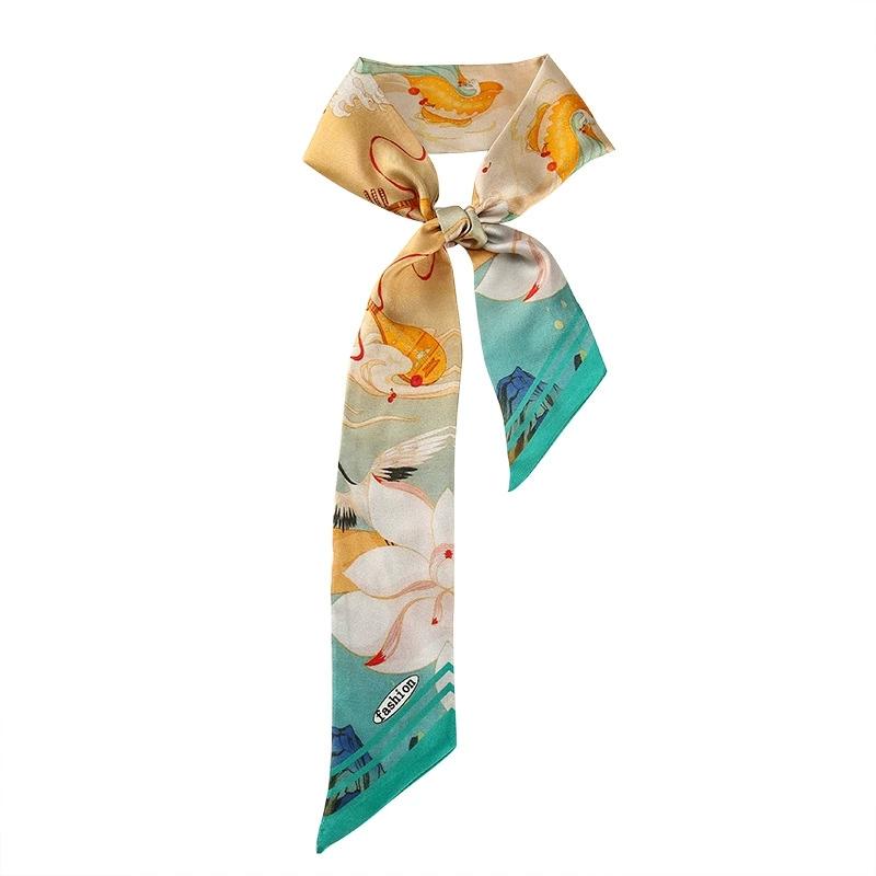 6*125CM Long Luxury Design 100% Silk Scarf Women Sweet Hair Tie Skinny Bag Scarves Neckerchief