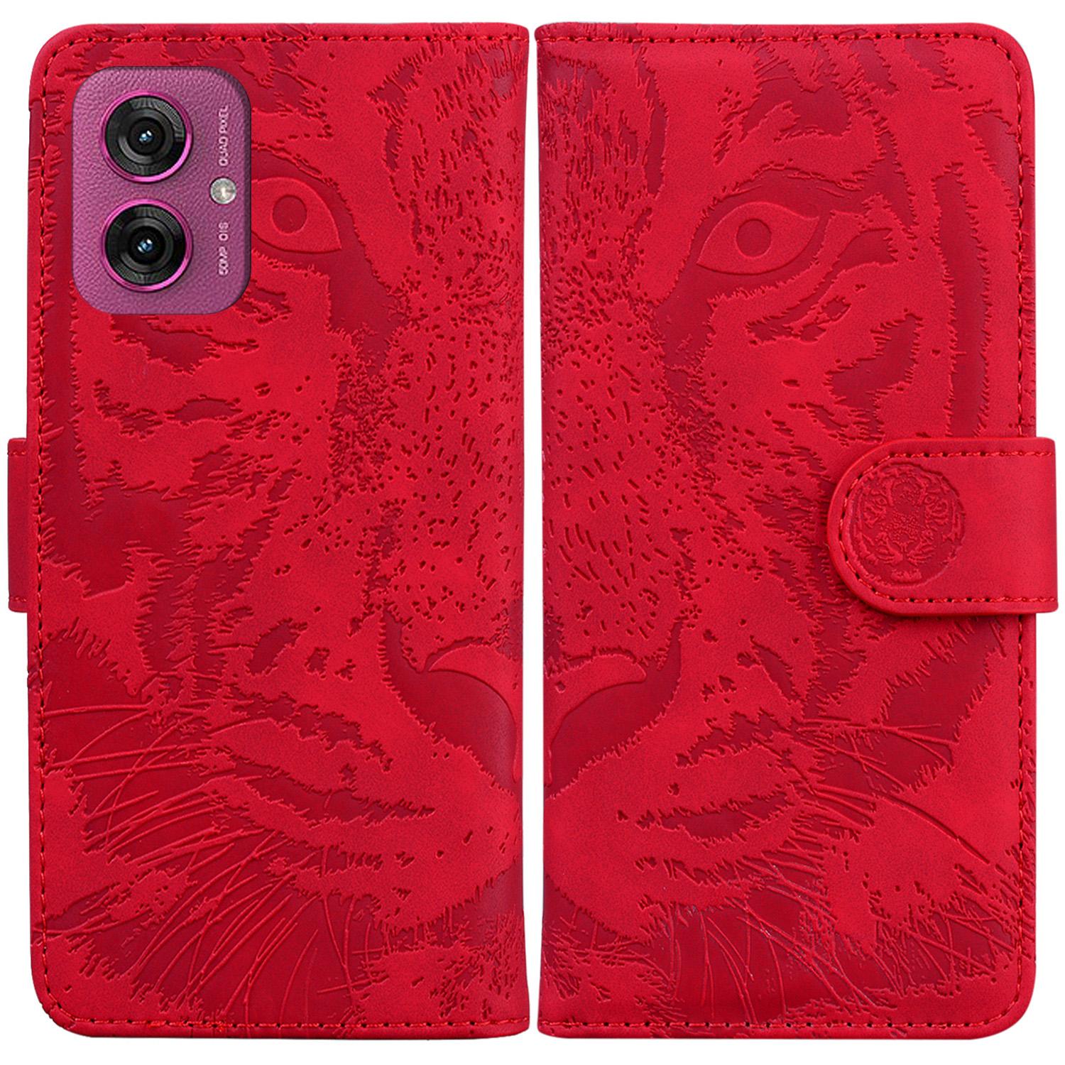 

For Motorola Moto G55 5G Case Tiger Imprint Leather Wallet Phone Cover Red