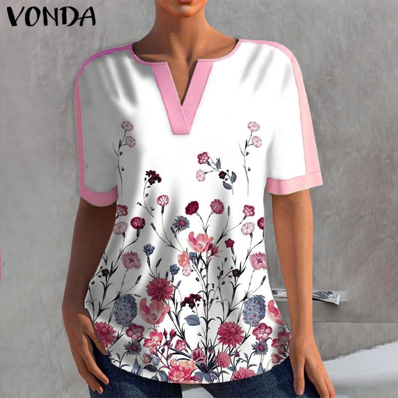 

VONDA Женские топы с короткими рукавами и цветочным принтом и V-образным вырезом