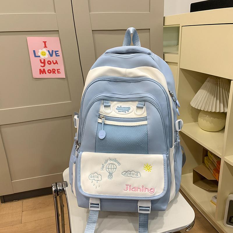School bag high value multi-layer fresh junior high school sweet versatile contrasting color embroidery light