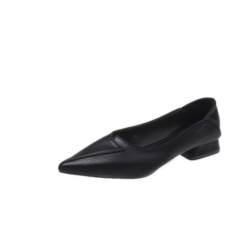 Simple wedge heel thick heel women's shoes autumn new fairy gas shallow mouth pointed head gentle single shoes women