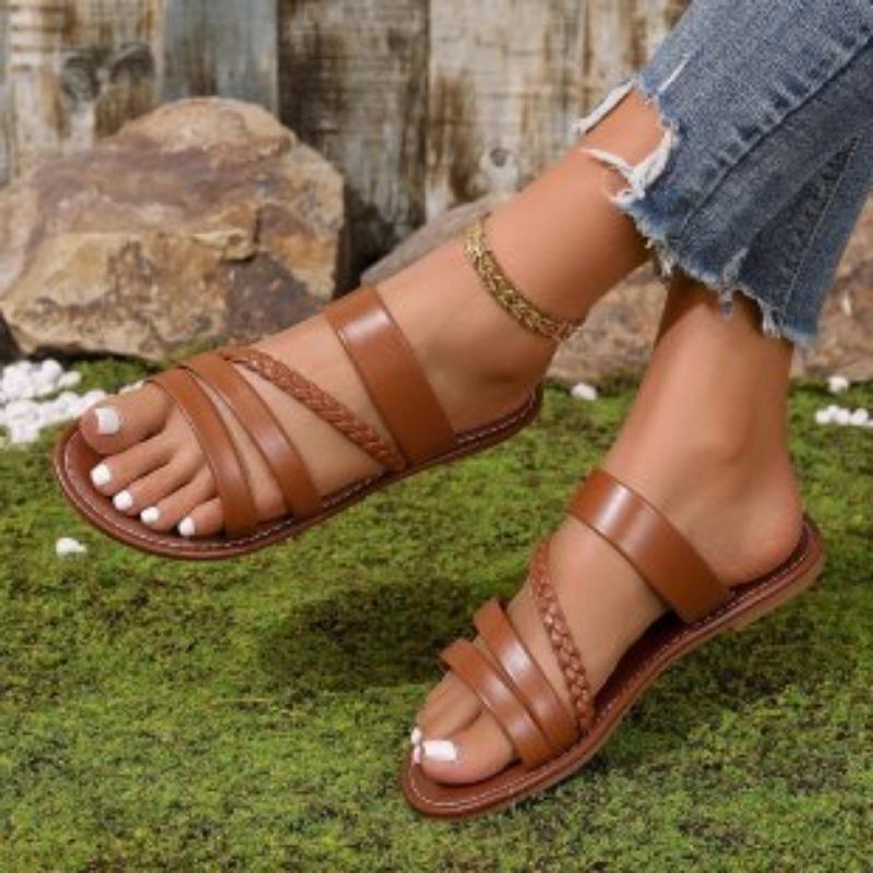 Women s Braided Strap Flat Sandals Casual Open-Toe Summer Shoes Slippers 36 коричневый