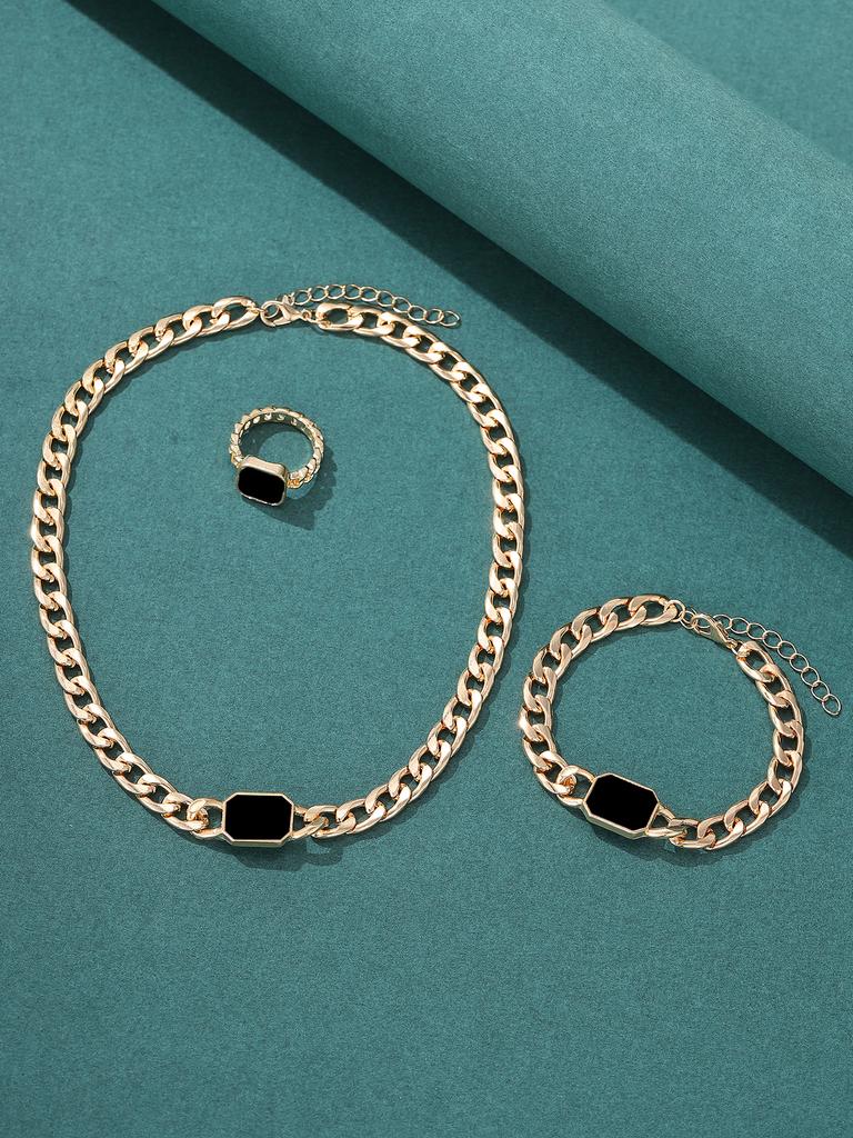 3pcs Women's Zircon Set, Luxury Ladies Fashion Casual Bracelets, Necklace, Ring Zircon Set, Suitable for Daily Wear, Gift for