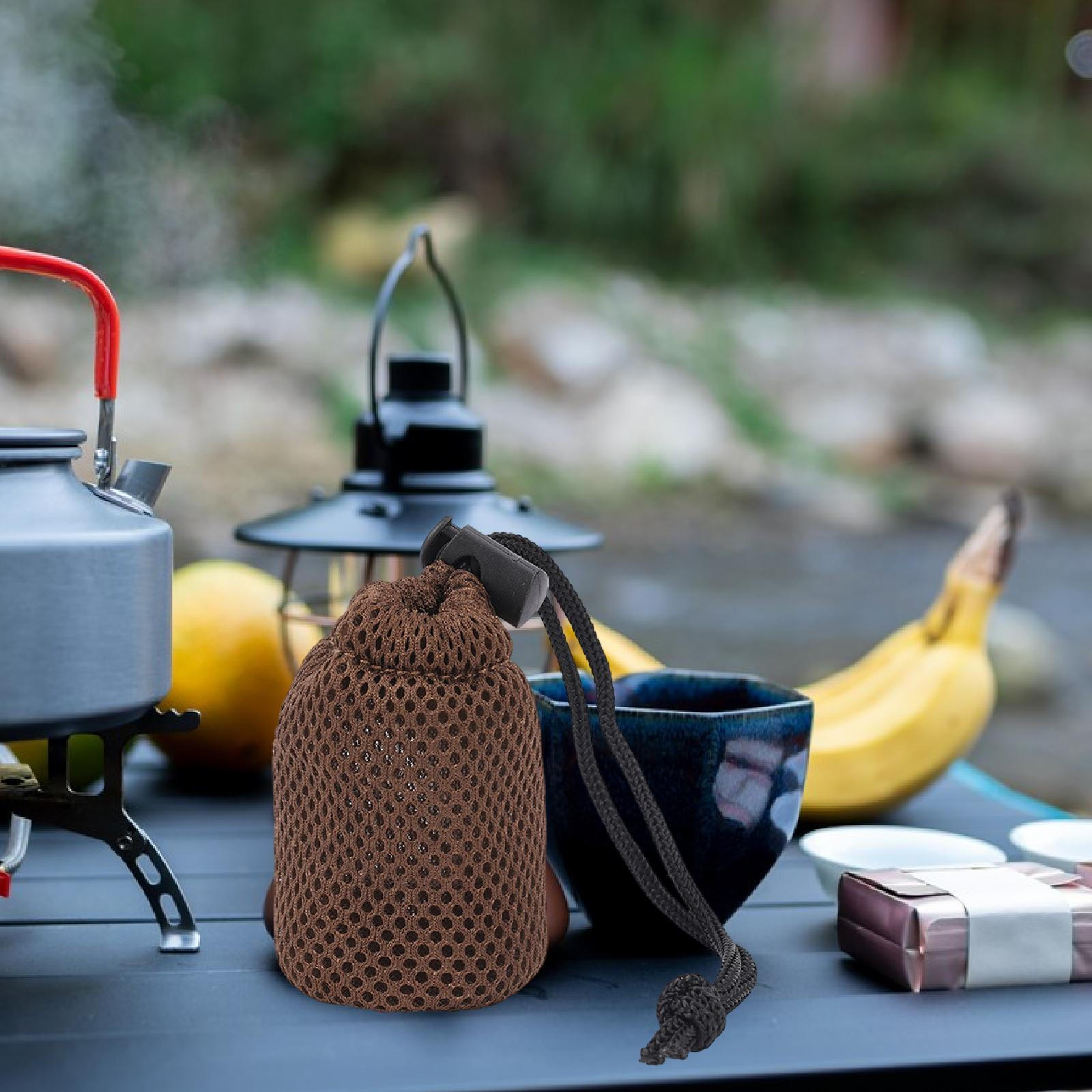 Drawstring Mesh Bag ,Multi Purpose ,with Round Bottom Container ,Quick Storage Gear Organization 3.5x3.5x7cm