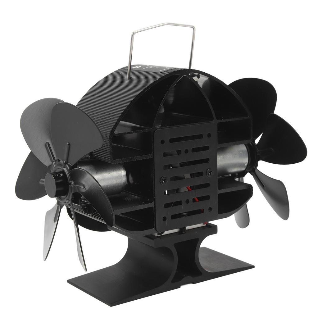Heat Powered Stove Fan 3 Heads 18 Blade Aluminum 270 Degree Blowing Fireplace Fan with Protective Cover Handle for Home Wood