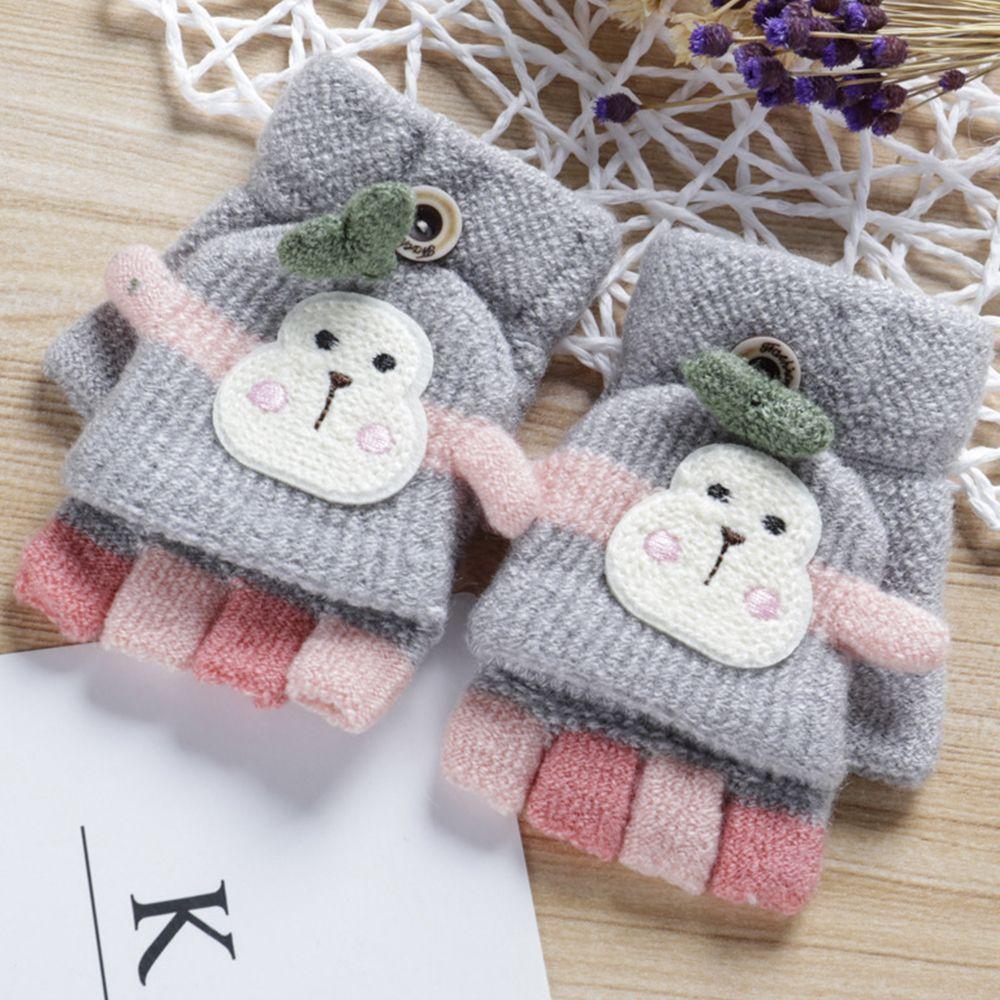 protection Kids Fingerless  Gloves Knitted Gloves Clamshell Half Finger Gloves Winter Warm Mittens