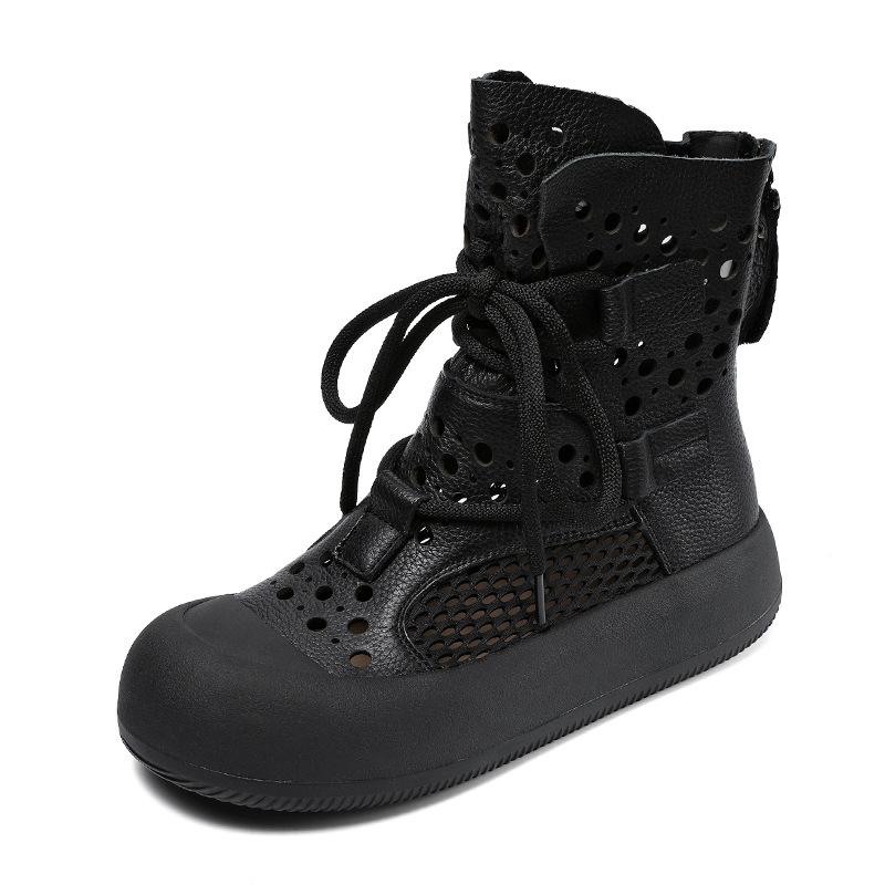 Leather Hollow Martin Boots Women's 2026 New Summer Thin Breathable Mesh Sandals High-top Short Boots Summer