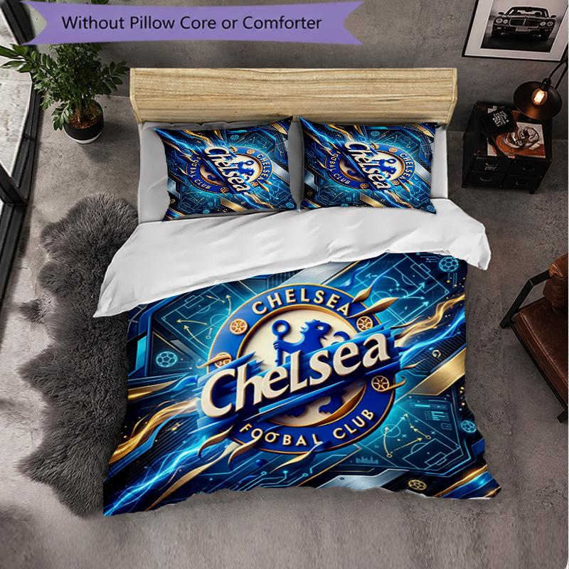 Chelsea FC Pattern 3 Pieces Bedding Set Soft Microfiber Duvet Cover with Pillow Cases for Bedroom