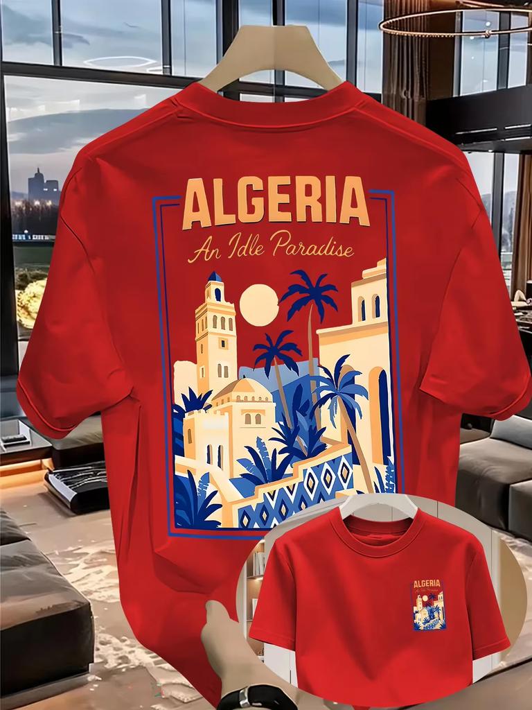 Unisex puur katoenen T-shirt Algerije Stadsgezicht Grafische T-shirts Casual Dagelijkse Streetwear Ronde Hals Korte Mouwen Top Voor Reisliefhebbers