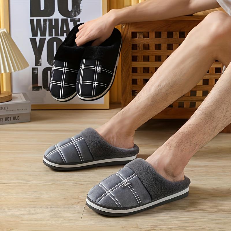 [Warm Slippers] Warm Plaid Men's Winter Slippers | Plush Indoor Shoes for Men, Home Slippers