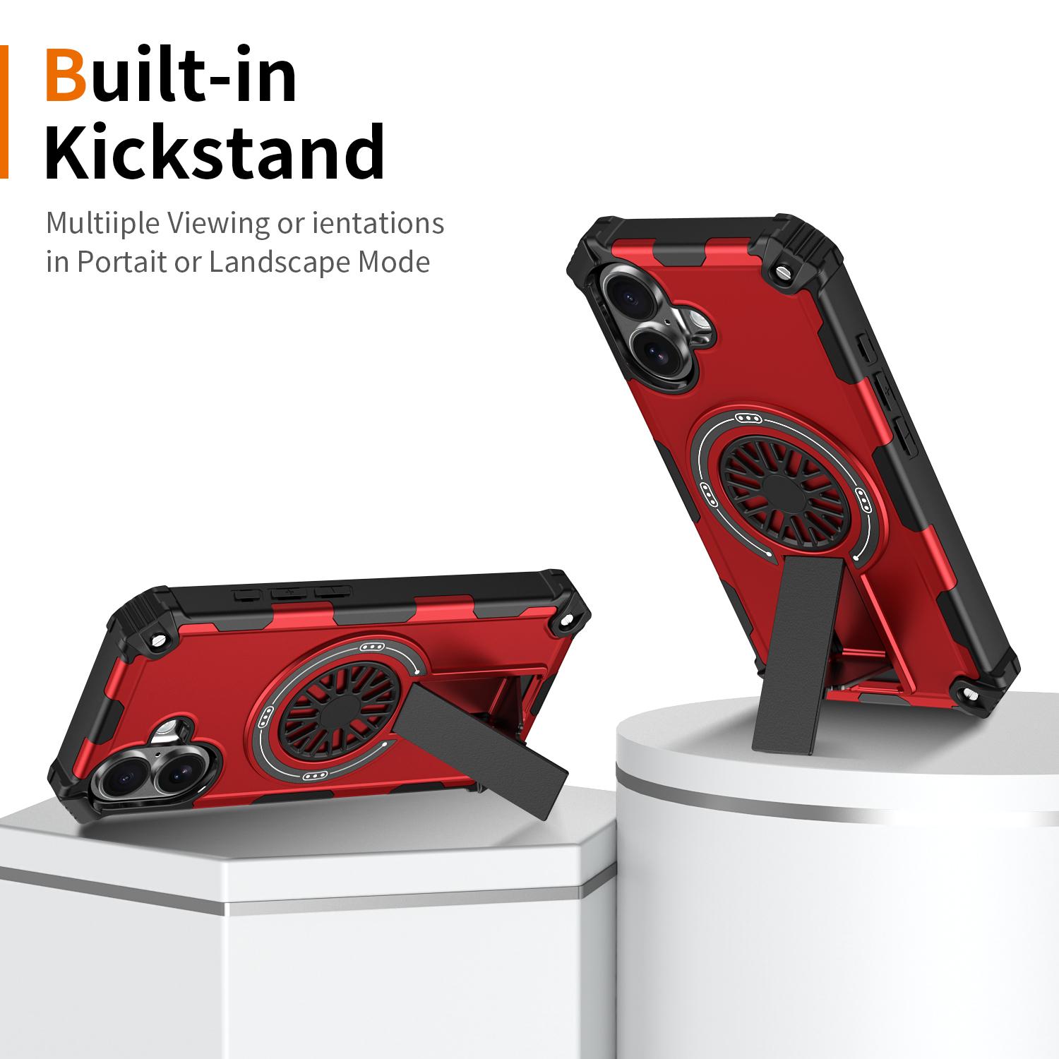 

For iPhone 16 Plus Magnetic Case Kickstand TPU+PC Drop Defend Phone Cover Orange
