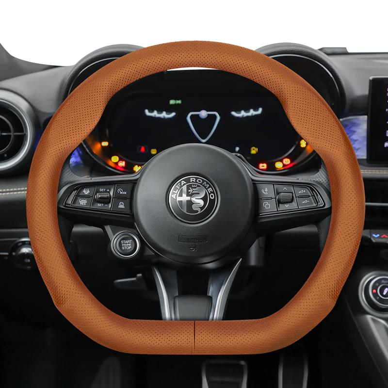 Suitable for Alfa Romeo Ultra-Thin Breathable Leather Steering Wheel Cover Suitable for 159 147 Gt Giulietta Mito Giulia Stelvio