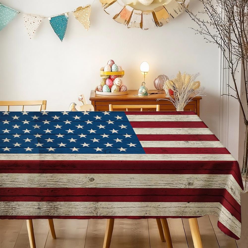 American Flag Wood Texture Rectangle Tablecloth for Table Decor Kitchen Dining Waterproof Reusable Tablecloth for Table Wedding