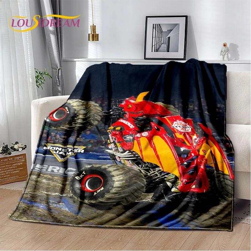 Monster Truck 3D Monster Jam Cartoon Soft Flannel Blanket for Bed Bedroom Sofa Picnic,Throw Blanket for Outdoor Leisure Nap Gift