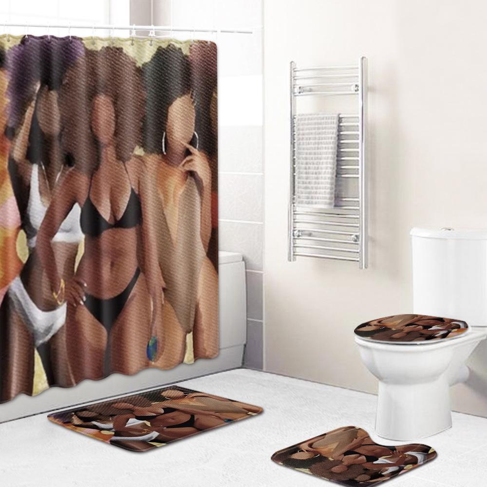 African American Women'S Bathroom Non-Slip Floor Mat, Shower Curtain Combination Carpet, European And American Style Explosion Woman