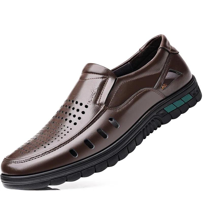 

Мужские сандалии из натуральной кожи, перфорированная обувь, повседневная, дышащая, износостойкая, противоскользящая, крутой тренд, деловая, мужская спортивная обувь 38 коричневый