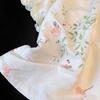 Chinese Style Lace Up Pajama Suit Flower V-Neck Shorts Sleeve Nightwear Women Homewear Loose Two Pieces Sleepwear Sets Home