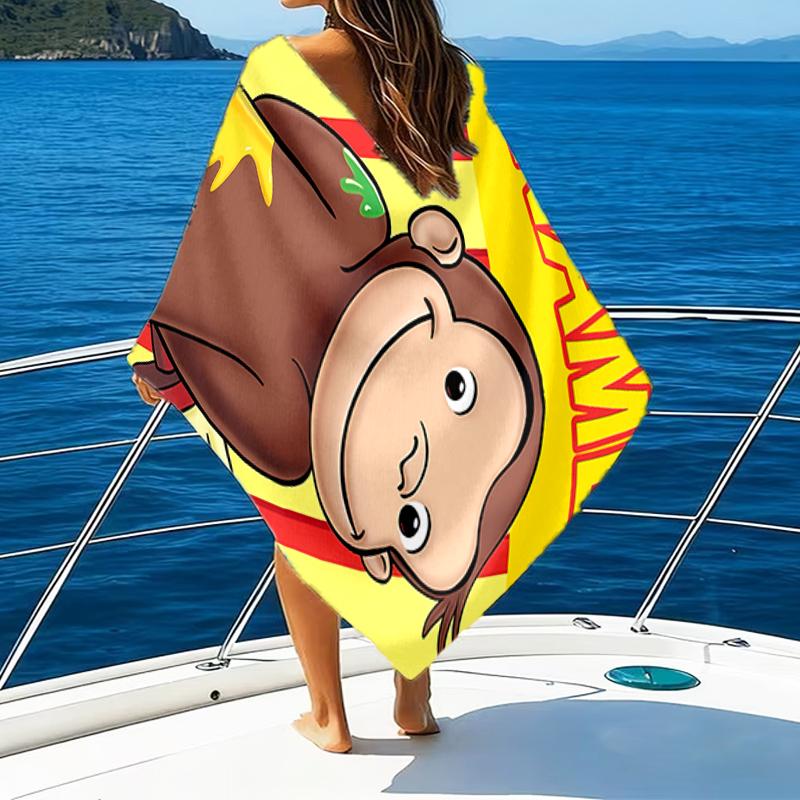 1pc Curious George3 Beach Towel with Custom Name, Beach/Swimming/Bath/Picnic/Camping Towel, Suitable for Seaside Beaches