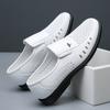Men's white leather sandals men's new high-end leather shoes summer 40 to 50 years old hollow punched hole dad shoes