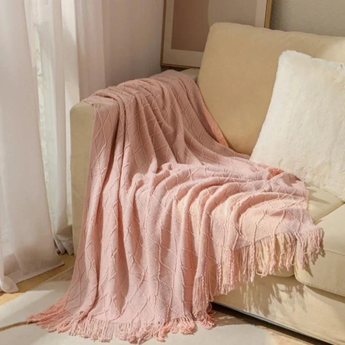 

Скандинавские однотонные повседневные пледы, мягкие и удобные вязаные шали, диванные пледы, покрывала на изножье кровати, дорожные, для отеля, декоративные покрывала 127X180cm About0.5kg