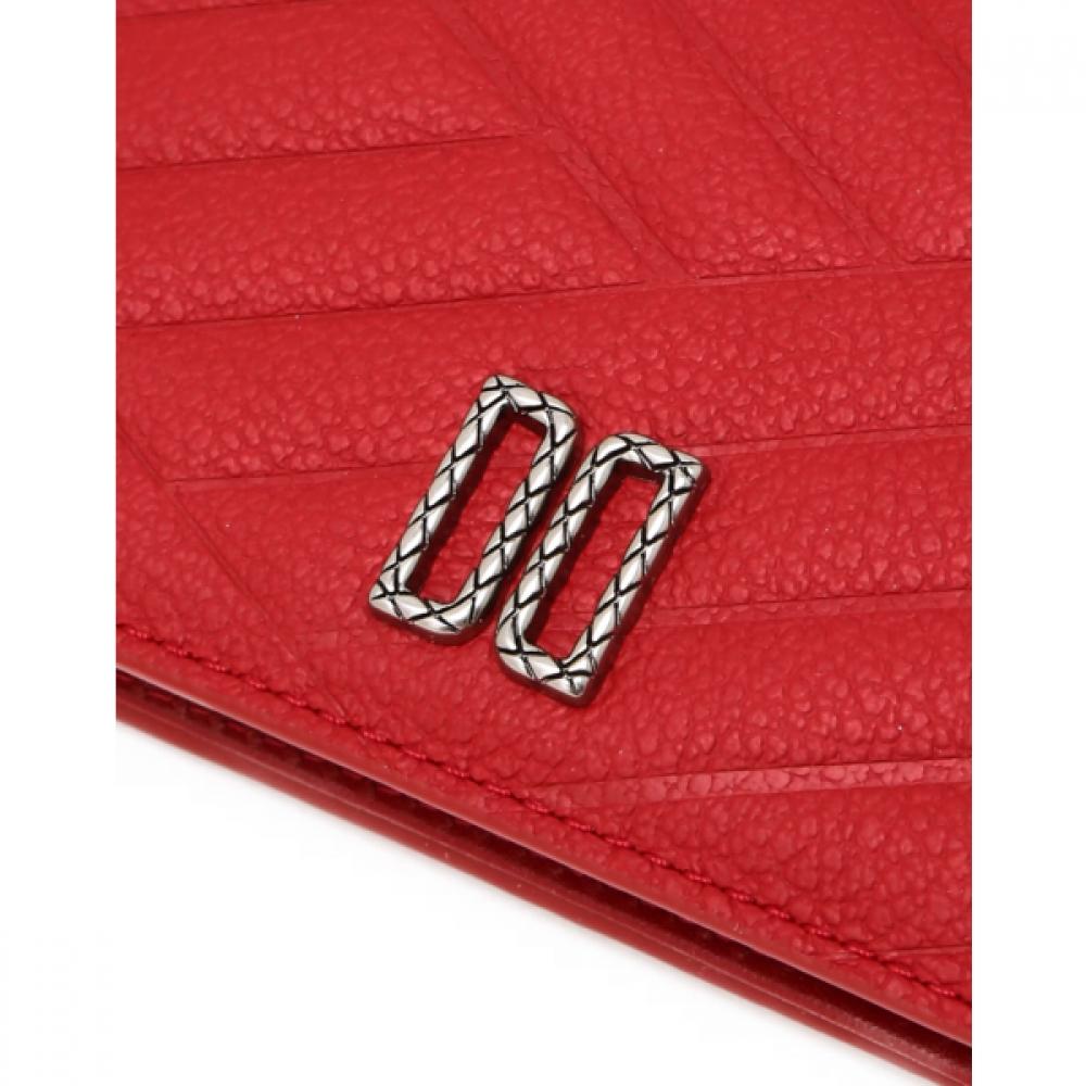 Daks Red Dd Logo Point Cowhide Card Wallet