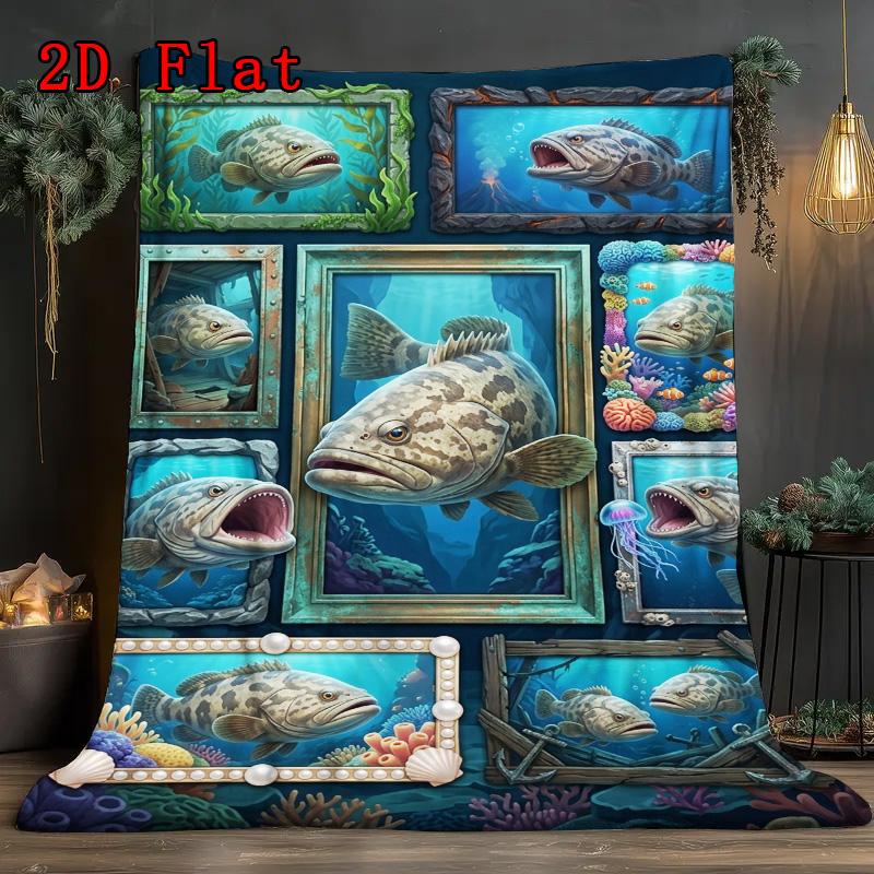 Underwater Fish Gallery 2D Flat Pattern Flannel Blanket, High Quality All Seasons, Home Decor, Warmth and Comfort, Perfect for Christmas Gifts.