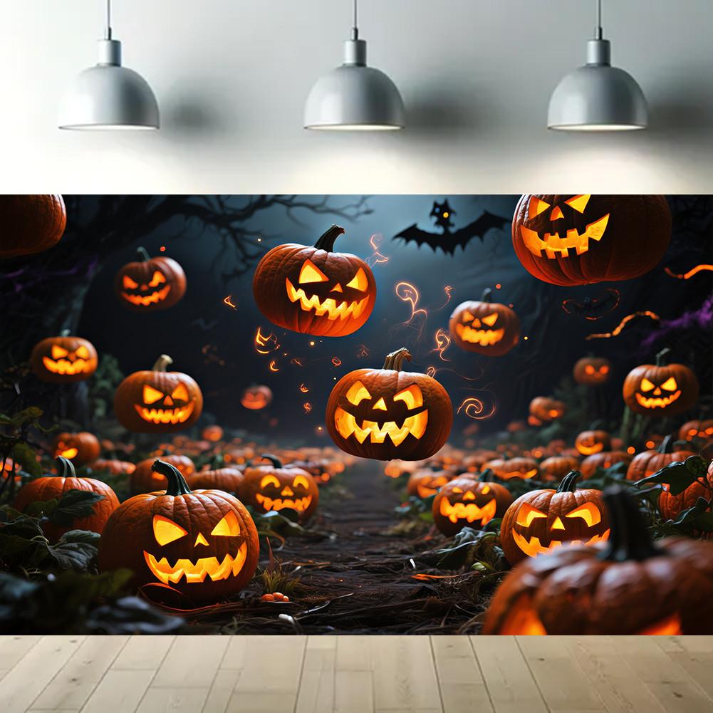 Design Jack-o'-lanterns Halloweenská párty pozadí Polyester pro fotokoutek, Párty akce, Sváteční oslava, Nástěnná dekorace