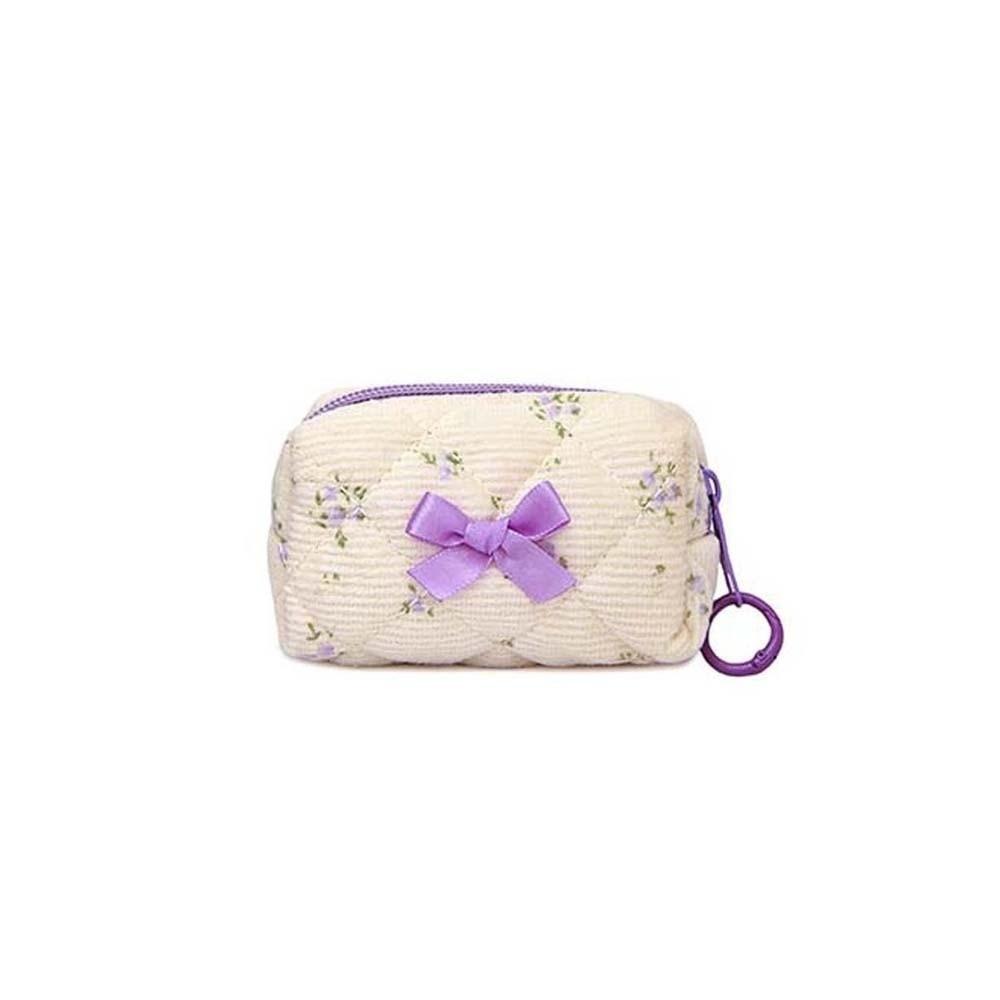 Quilted Lattice Quilted Cosmetic Pouch Floral Print Earphone Storage Case Teenage Girls Style 1