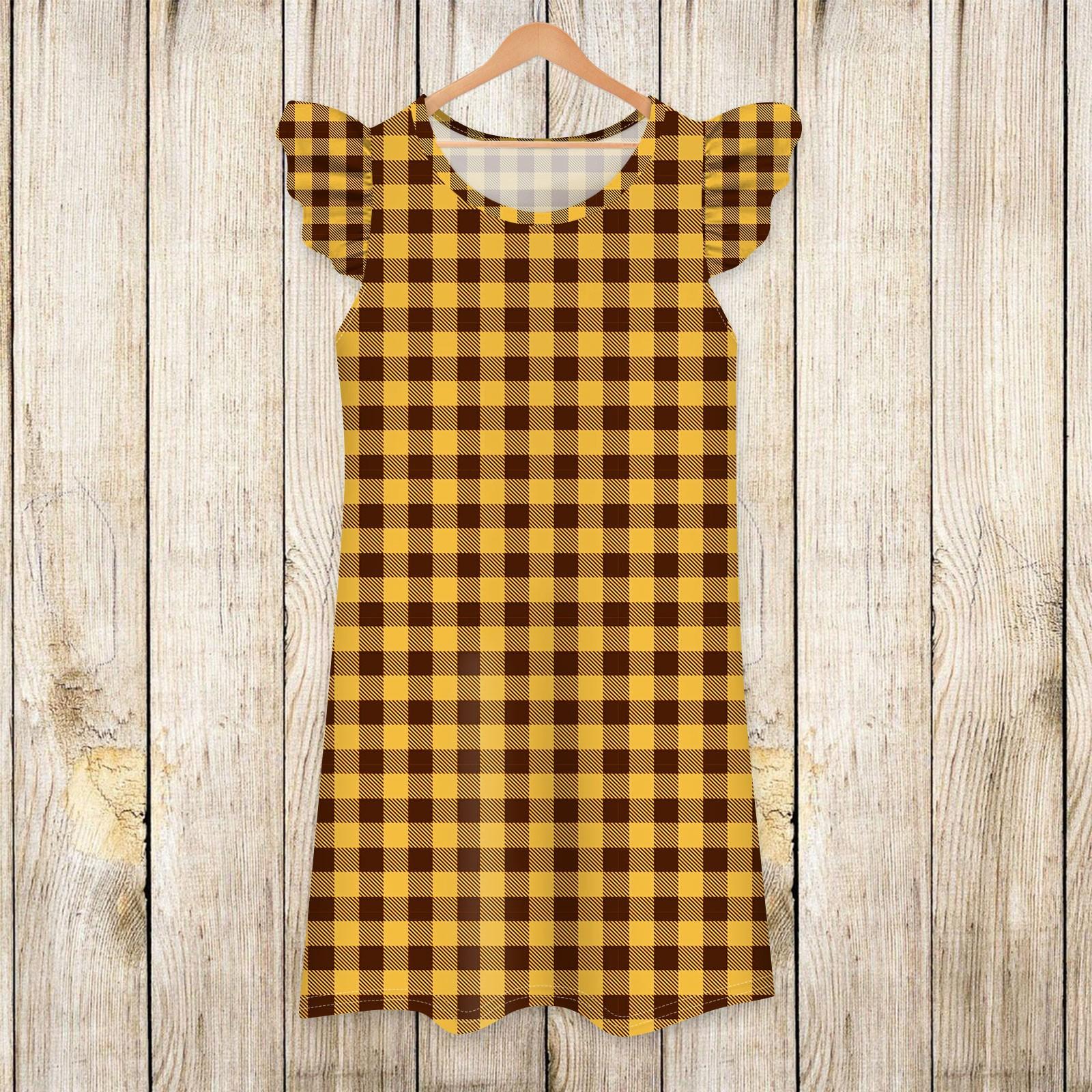 

Детское платье с рукавами-крылышками, юбка с принтом, повседневное платье 160 жёлтый