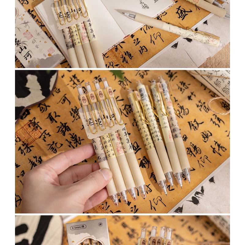 Retro Chinese Style Retractable Neutral Pen Fast Drying Black Ink Exam Writing Pen