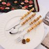 16-Piece Bamboo Handle Silverware Set Stainless Steel Flatware Set Include Spoons Forks Knives and Tea Forks, Cutlery Utensils Serves 4