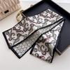 Women Silk Feel Printed Design Scarf Shawl  Luxury Long Narrow Small Silk Scarves Ladies Headband Headscarve