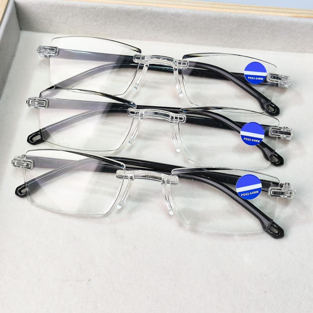3pcs Rimless Reading Glasses for Men and Women - Blue Light Blocking, High-Definition, Rectangular Frame