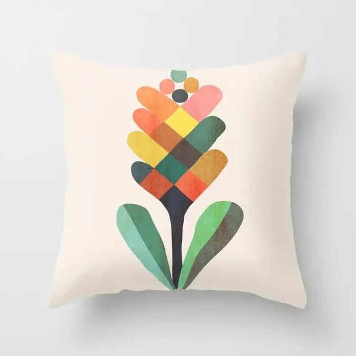 

Colorful Cartoon Animals Plants Flowers Leaves Rainbow Geometric Abstract Design Cushion Cover Pillowcase 12x12Inch