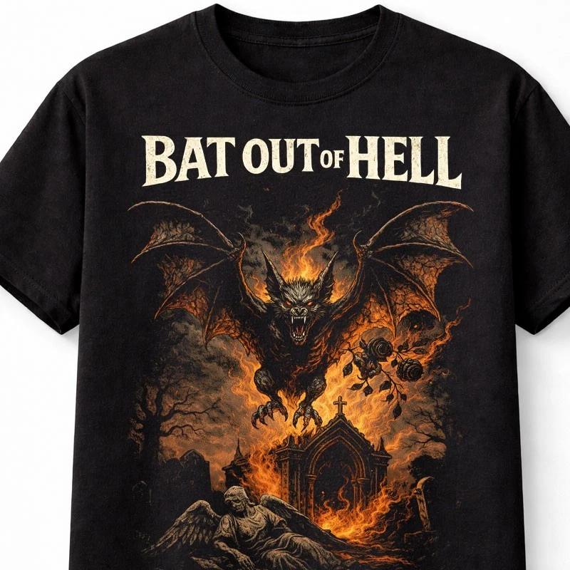 Meat Loaf Bat Out of Hell Gothic Flaming Bat Unisex TShirt S